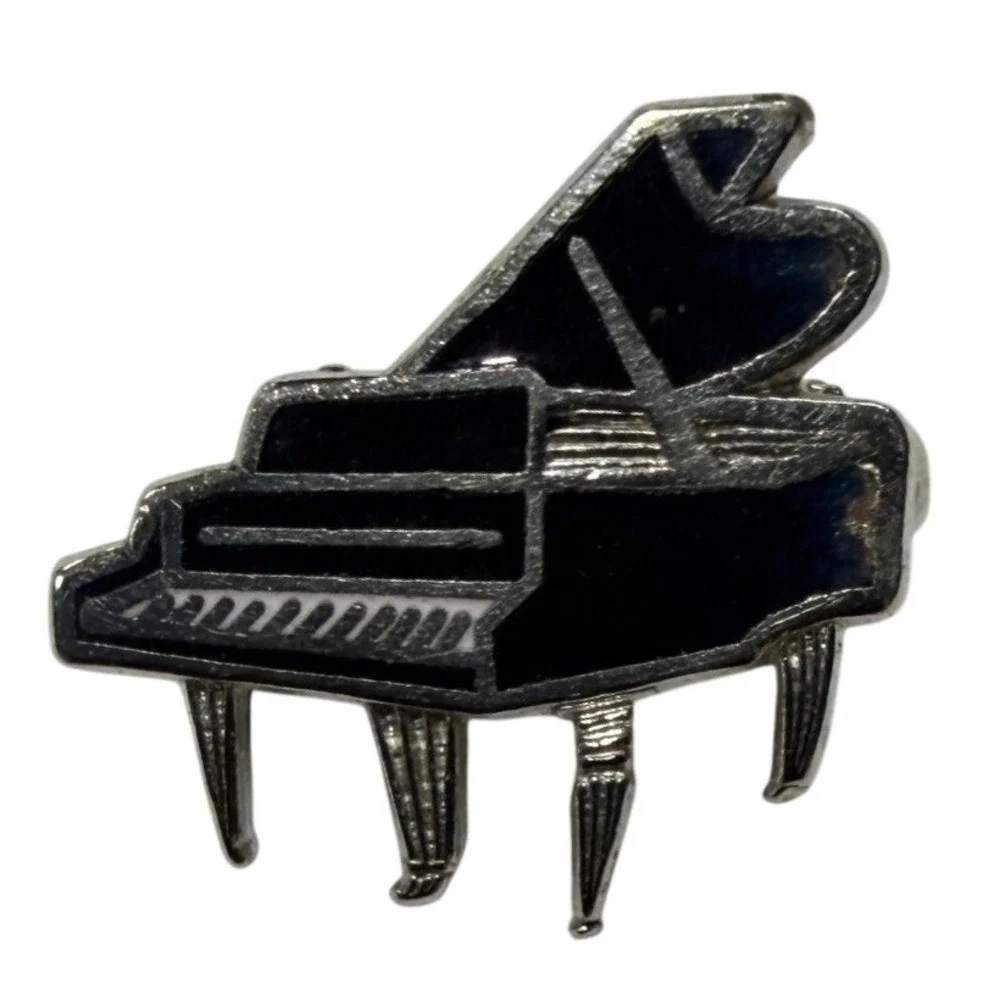 Grand Piano Enamel Pin Music Teacher Gift Black Silver Tone Lapel Hat Pin
